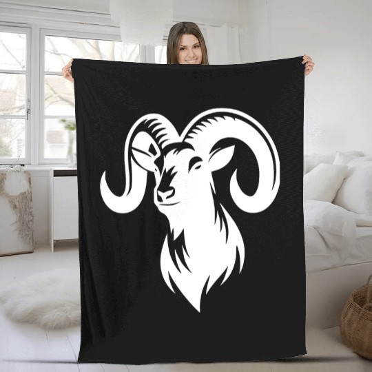 Goat With Huge Horns Fleece Blankets