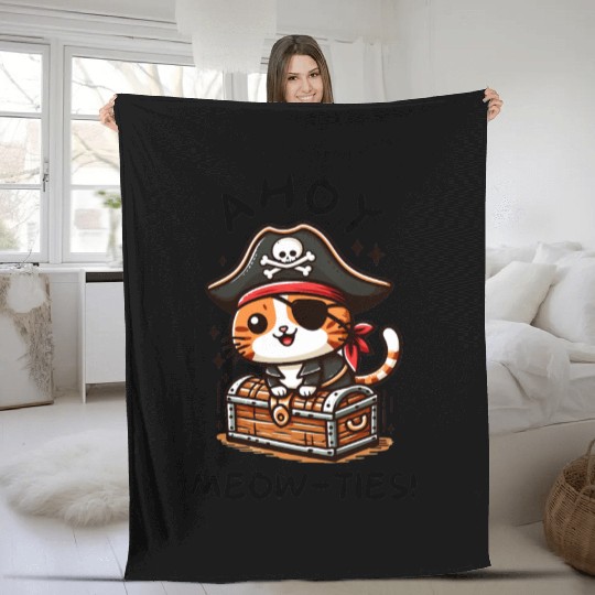 Ahoy Meow Ties Fleece Blankets
