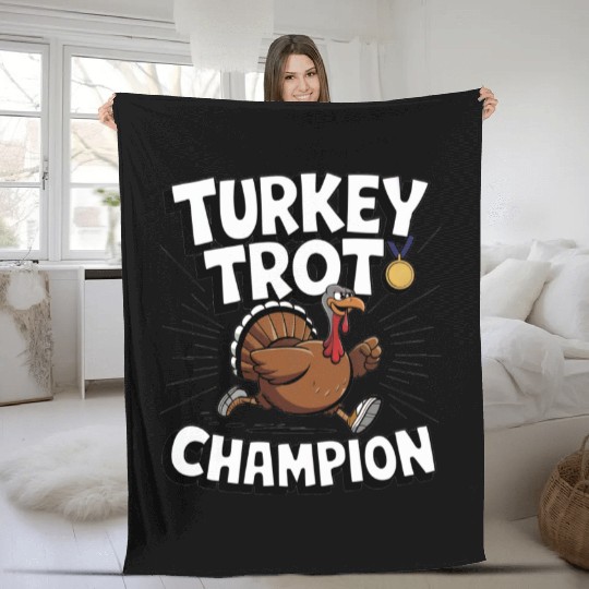 Funny Turkey Trot Running Thanksgiving Champion Fleece Blankets