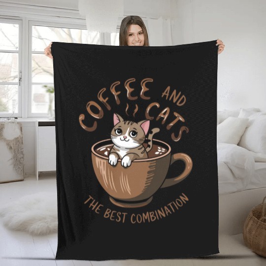 coffee and cats Fleece Blankets