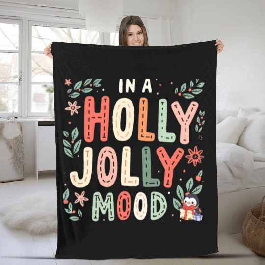 Holly Jolly Mood Fleece Blankets