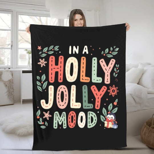 Holly Jolly Mood Fleece Blankets