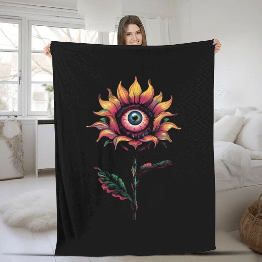 Weirdcore Aesthetic Flower Human Eyeball Strangeco Fleece Blankets