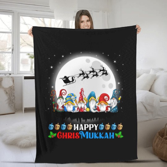 Happy Chrismukkah Gnomes Christmas Hanukkah Fleece Blankets