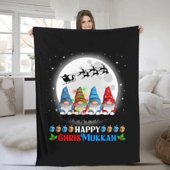 Happy Chrismukkah Gnomes Christmas Hanukkah Fleece Blankets