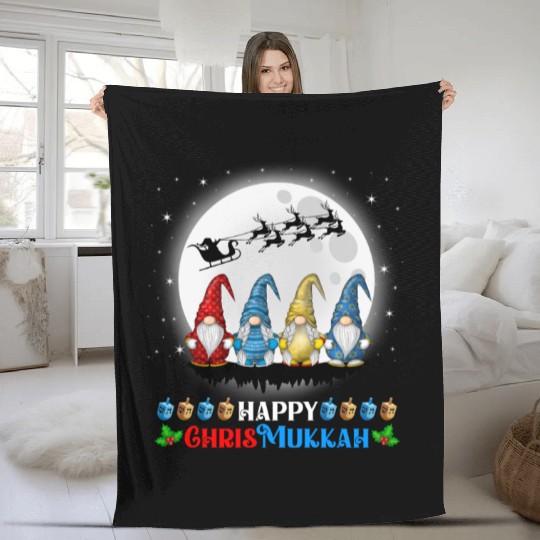 Happy Chrismukkah Gnomes Christmas Hanukkah Fleece Blankets