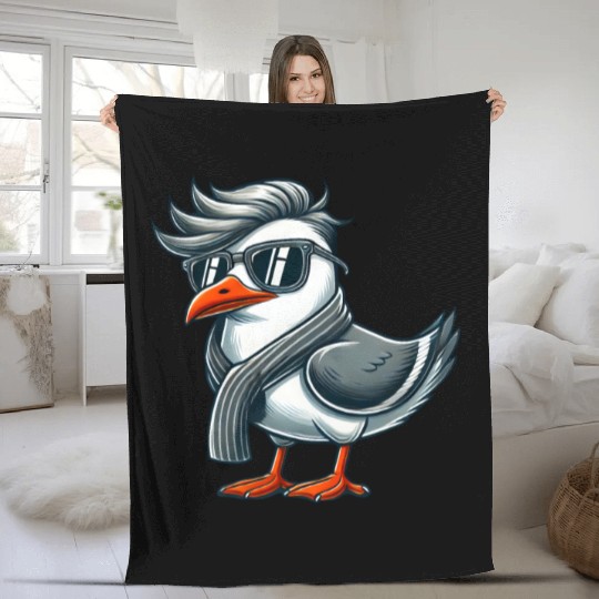 Cool seagull sunglasses summer North Sea Baltic Fleece Blankets