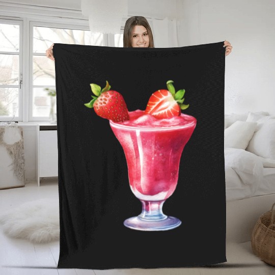 Watercolor Strawberry Cocktail Drink Fleece Blankets