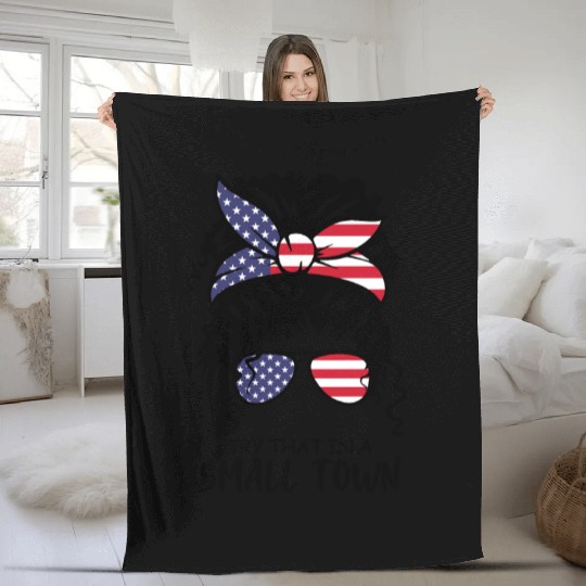 Try That In a Small Town US Flag Girl Fleece Blankets