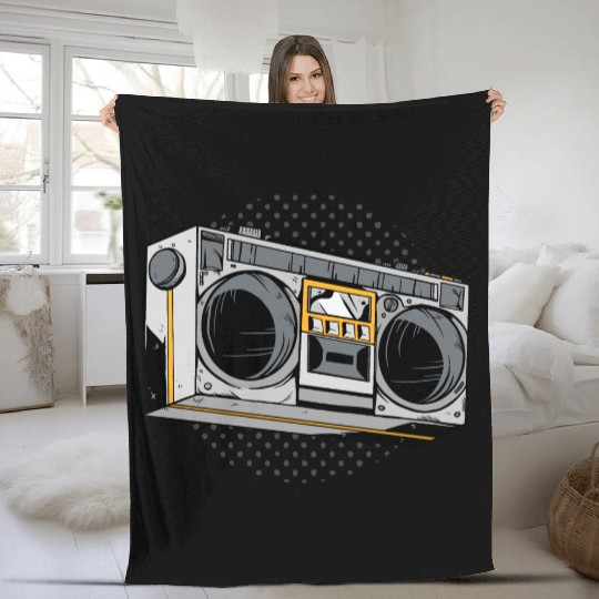 Retro Vintage 80s radio design Fleece Blankets