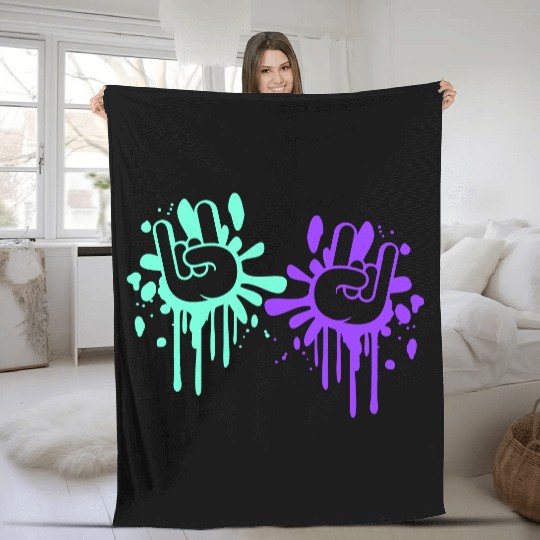 Two heavy metal graffiti horn fingers hand gesture Fleece Blankets