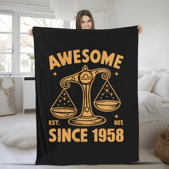 Awesome Since 1958 Libra Zodiac Birthday October Fleece Blankets