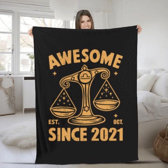 Awesome Since 2021 Libra Zodiac Birthday October Fleece Blankets