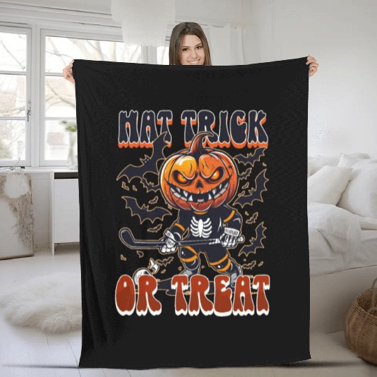 Halloween Ice Hockey Hat Trick Or Treat! Fleece Blankets