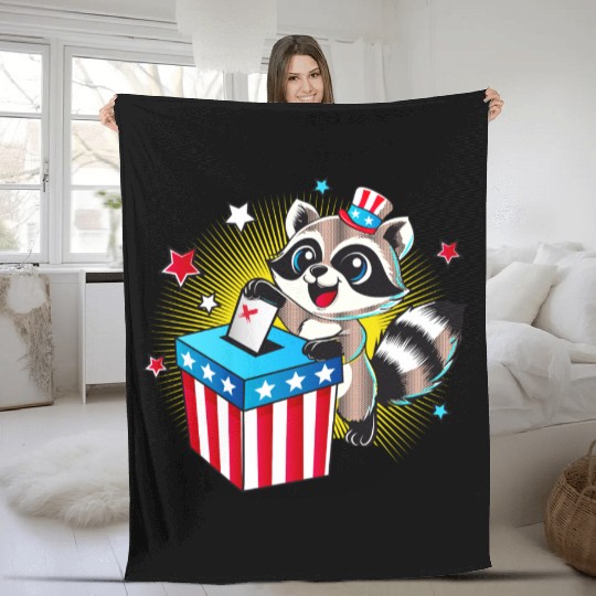 A raccoon casts his vote in the US election Fleece Blankets
