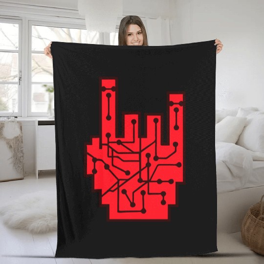 Heavy metal nerd electronic circuits hand gesture Fleece Blankets