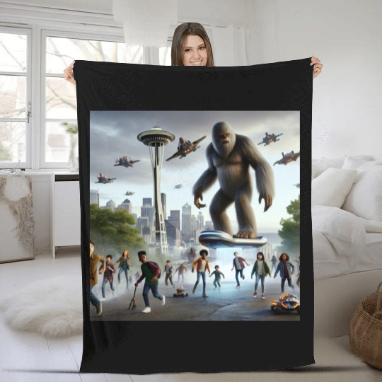 Sasquatch Hoverboard Defender Fleece Blankets