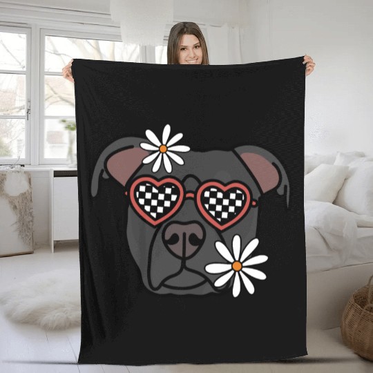 Pitbull Black retro Dog Fleece Blankets