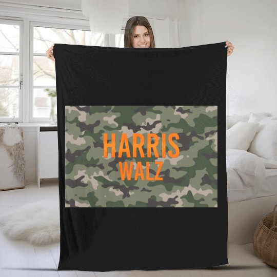 Harris Walz Camo Logo Fleece Blankets