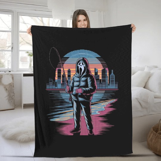 Horror City Skyline Vaporwave Art Halloween Fleece Blankets