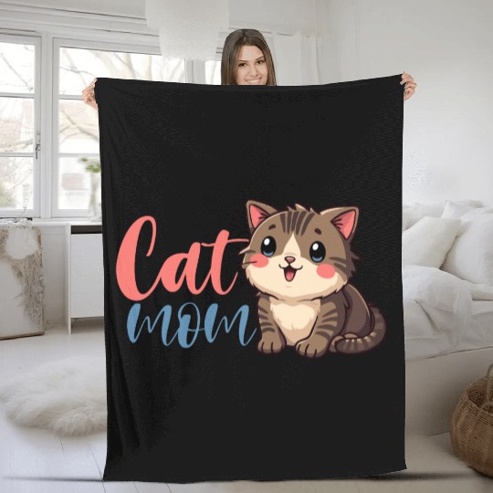 Adorable Cat Mom Design with Cute Kitten Fleece Blankets