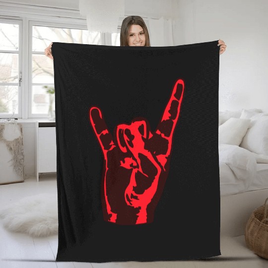 Heavy Metal Fun Hard Rock Music Horns Hand Gesture Fleece Blankets