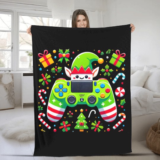 Christmas Elf Themed Gaming Controller Fun Fleece Blankets