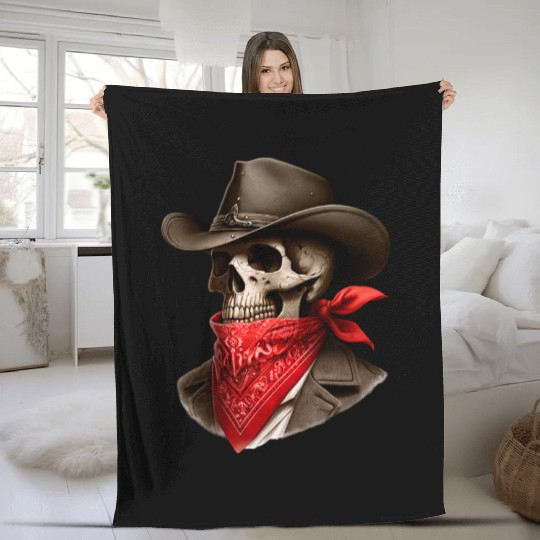Cowboy Skeleton Skull Bandit Fleece Blankets