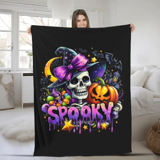 Halloween Spooky Season Witch Skeleton Fleece Blankets
