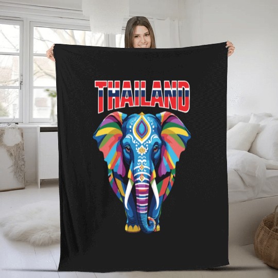 Colorful abstract elephant from Thailand Fleece Blankets