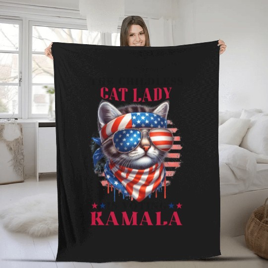 Childless Cat Lady Voting Kamala Harris Fleece Blankets