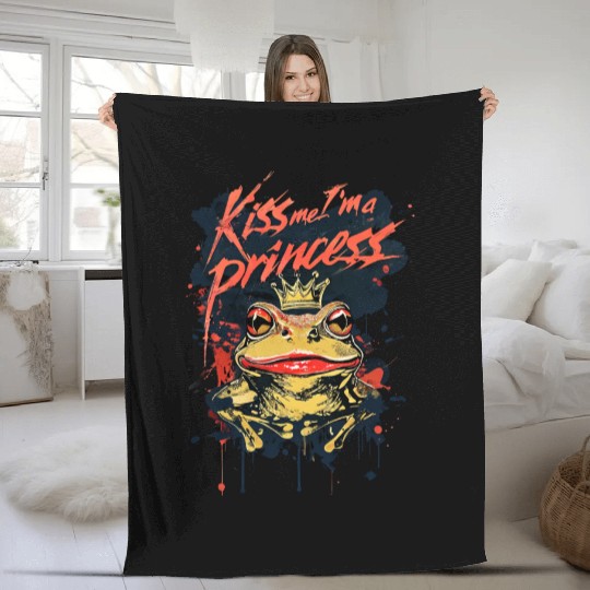 Kiss Me I'm A Princess Funny Frog Toad Fleece Blankets