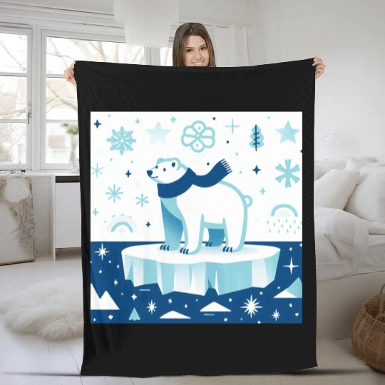Polar Bear in Winter Wonderland Fleece Blankets