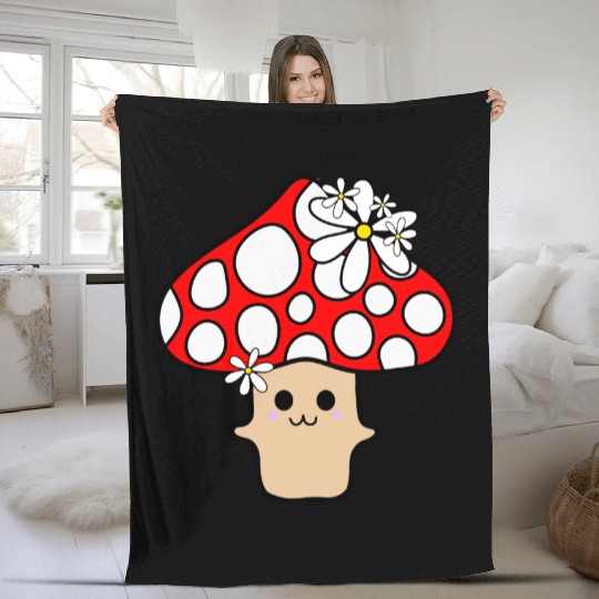 Cute Red Mushroom Smiling Fleece Blankets