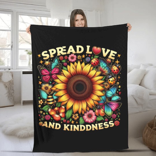 Spread Love & Kindness Sunflower Design Fleece Blankets