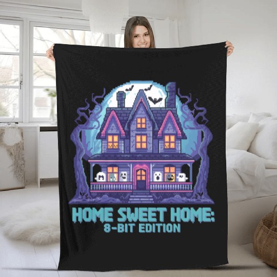 8 Bit Haunted House 01 Fleece Blankets