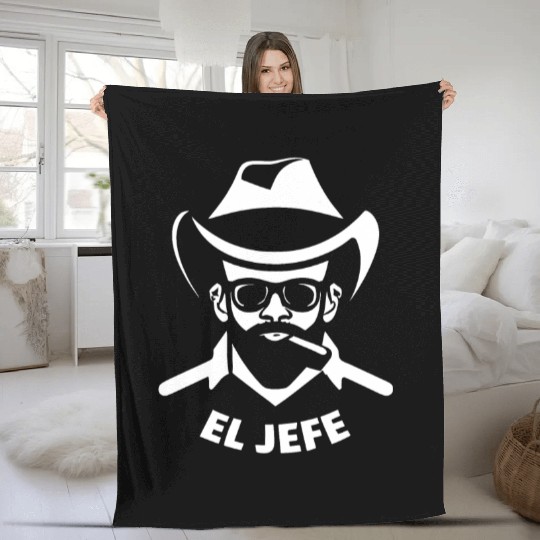 El Jefe (White Print) Fleece Blankets