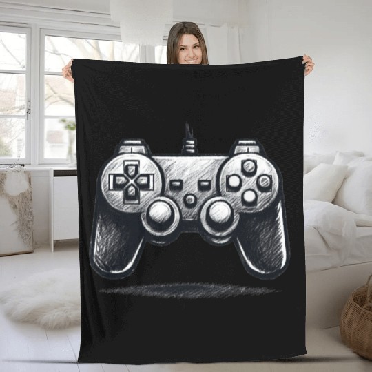 Gamer Controller Cartoon Charcoal Gaming Art Fleece Blankets