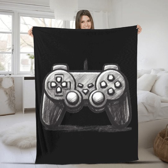 Gamer Controller Cartoon Charcoal Gaming Art 3 Fleece Blankets