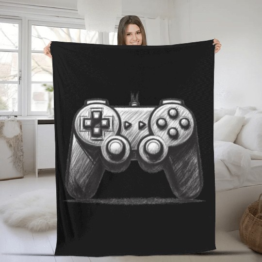 Gamer Controller Cartoon Charcoal Gaming Art 4 Fleece Blankets