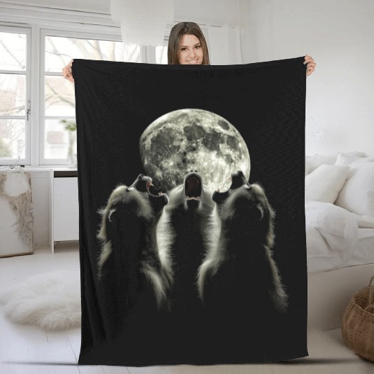 Baboon Monkey Howling Moon Fleece Blankets