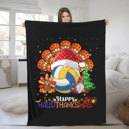 Volleyball Turkey Gnome Happy Hallothanksmas Fleece Blankets