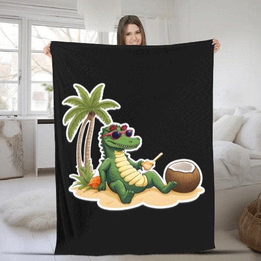 Chill Alligator on the Beach Fleece Blankets
