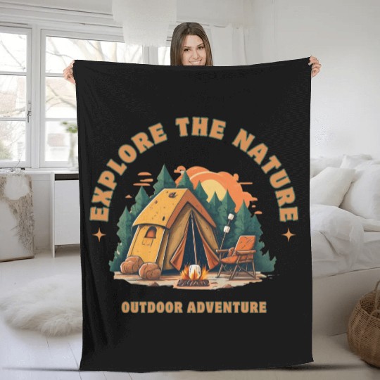 camping, nature, forest, camping trip, adventure, Fleece Blankets