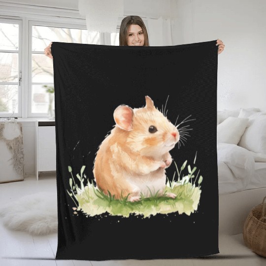 Cute Baby Hamster Watercolor Fleece Blankets