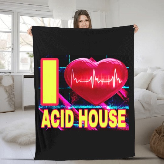 I LOVE ACID HOUSE YELLOW FONTS Fleece Blankets