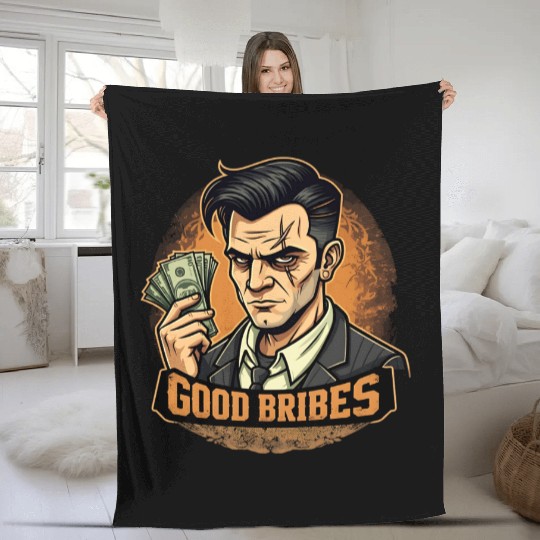 Good Bribes - Gangster Holding Cash Fleece Blankets