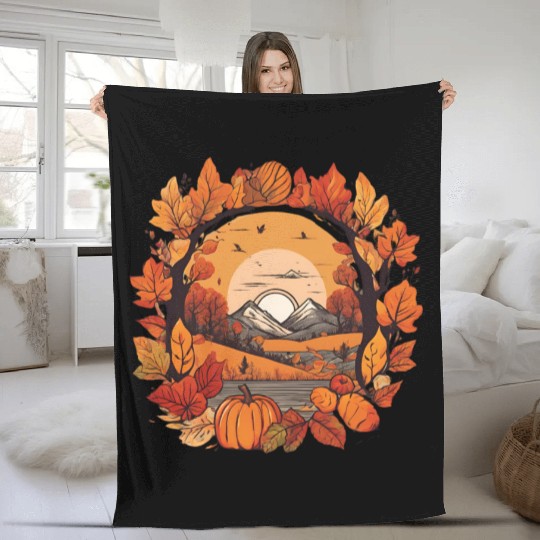 Autumn leaves falling design Fleece Blankets