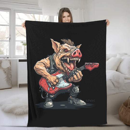Punk Rock Guitar Pig Fleece Blankets