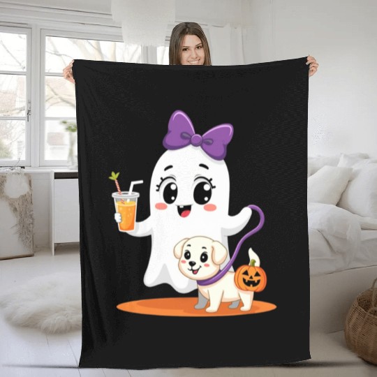 chien halloween Fleece Blankets